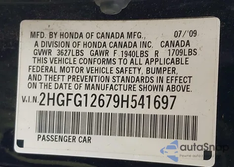 2009 Honda Civic Lx из США, поврежденный, VIN 2HGFG12679H541697